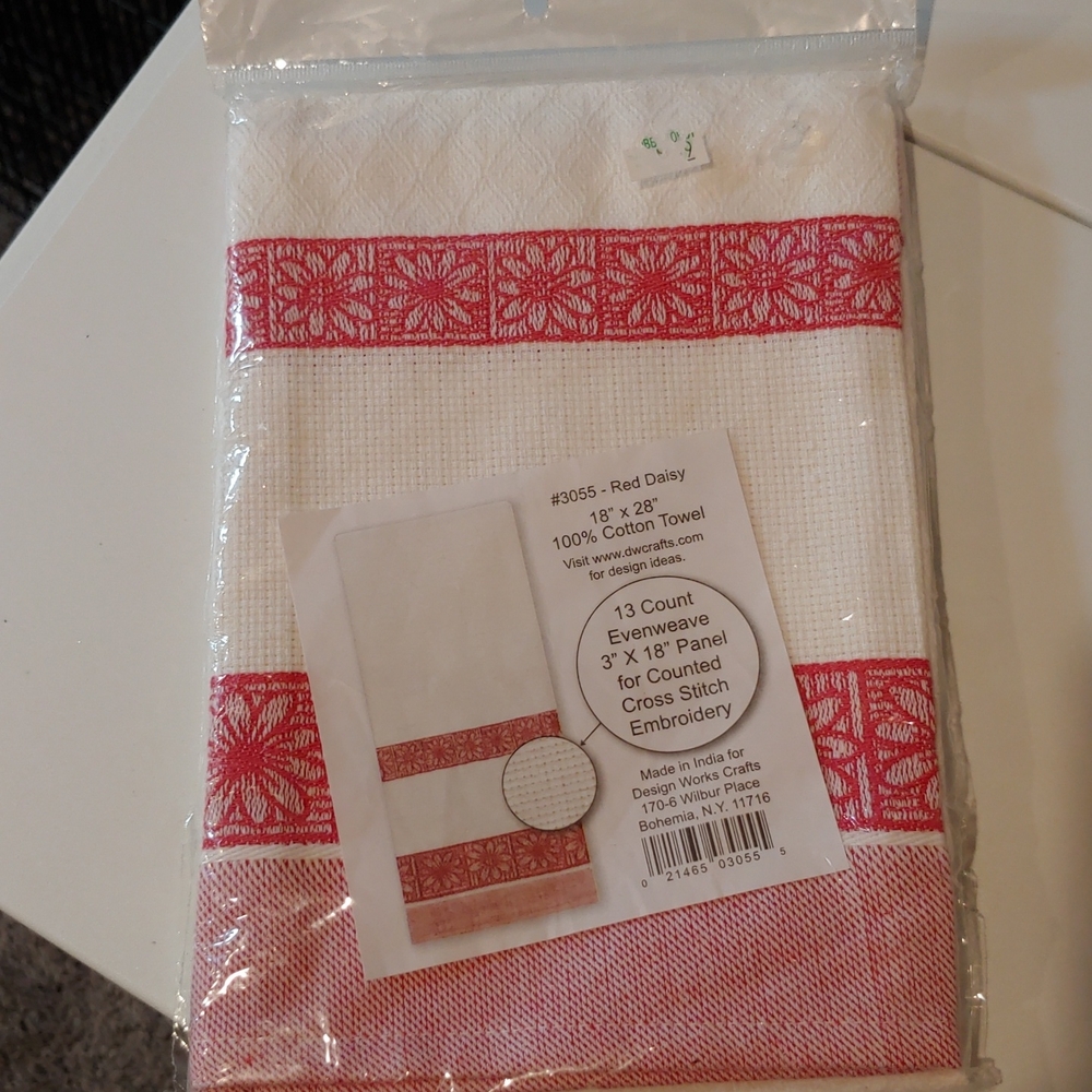 Red and White Towel For Embroidery Or. X -Stitch
